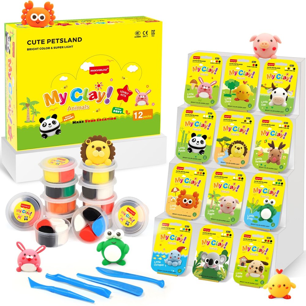 Air Dry Clay Kit for Kids - 12 Portable Packs, Soft & Mess-Free Clay with Tools & Tutorials, Birthday Gift for Girls Ages 3-12, Creative Arts Crafts Travel Toys for Girls Boys - Halloween Party Favors