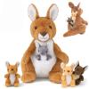 5 in 1 Kangaroo Stuffed Animal with Babies, 16'' Mommy Stuffed Kangaroo Plush Toy with 4 Baby Joey Plush and Pouch, Plush Kangaroos Set for Kids Boys Girls Birthday Christmas Plush Gifts Party Favors view 1