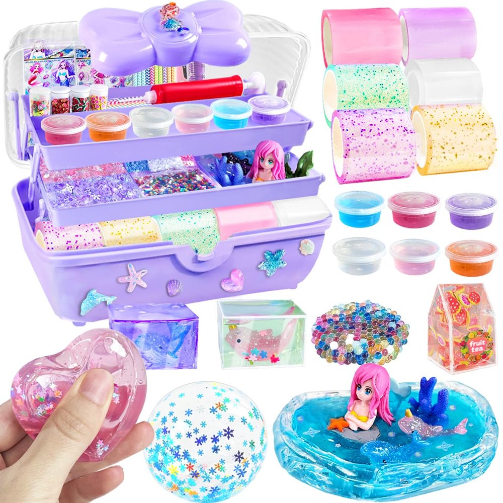 BEIREG Nano Tape Bubble Kit for Kids, Squishy Making Kit with 7 Rolls Nano Tape & 6 Slimes, Squishy Maker Box for Make Your Own Squishies, Cute Stuff Toys for Teen Girls 6-8 8-10 10-12