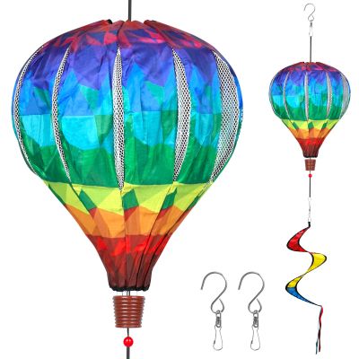 DECEED 2PCS Giant Rainbow Hot Air Balloon Wind Spinners 14" W x 59" H Large Multicolor Whirligig Wind Spinner Hanging Ornaments for Yard Garden Lawn Outdoor Decorations
