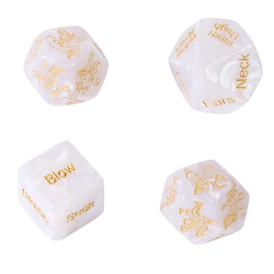 1 Set of 4 Marbled Engraved Glow-in-The-Dark Dice Set, Adult Polyhedral Game Accessories (White)