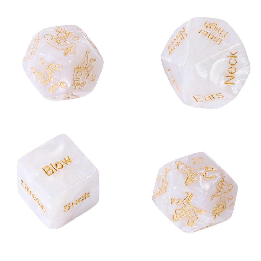 1 Set of 4 Marbled Engraved Glow-in-The-Dark Dice Set, Adult Polyhedral Game Accessories (White)