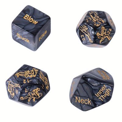 1 Set of 4 Marbled Engraved Glow-in-The-Dark Dice Set, Adult Polyhedral Game Accessories (Black)