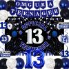 13th Birthday Decorations for Boys Girls, Blue Black Omg Ur A Teenager Birthday Party Decorations, Official 13 Teenager Backdrop, Foil Balloons 13, Banner, Balloons, Hanging Swirls, Birthday Card Set view 1
