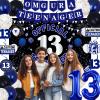 13th Birthday Decorations for Boys Girls, Blue Black Omg Ur A Teenager Birthday Party Decorations, Official 13 Teenager Backdrop, Foil Balloons 13, Banner, Balloons, Hanging Swirls, Birthday Card Set view 2