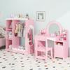 TOLEAD Kids Vanity with Lights & Open Bookshelf, Kids Closet with Jewelry Cabinet & Full-Length Mirror, Toddler Vanity Table with Storage Cabinet, Kids Armoires Storage Closet for Little Girls, Pink view 1