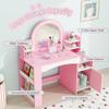 TOLEAD Kids Vanity with Lights & Open Bookshelf, Kids Closet with Jewelry Cabinet & Full-Length Mirror, Toddler Vanity Table with Storage Cabinet, Kids Armoires Storage Closet for Little Girls, Pink view 2