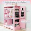 TOLEAD Kids Vanity with Lights & Open Bookshelf, Kids Closet with Jewelry Cabinet & Full-Length Mirror, Toddler Vanity Table with Storage Cabinet, Kids Armoires Storage Closet for Little Girls, Pink view 3