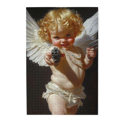 CDSASHCA 1000 Pcs of Adult Wooden Puzzle - Pistol Cherub,Mythical Battle Art,Fantasy Collector's Edition,Every Piece is Unique,Enjoy The Solving Process,Gifts Fro Friends and Family