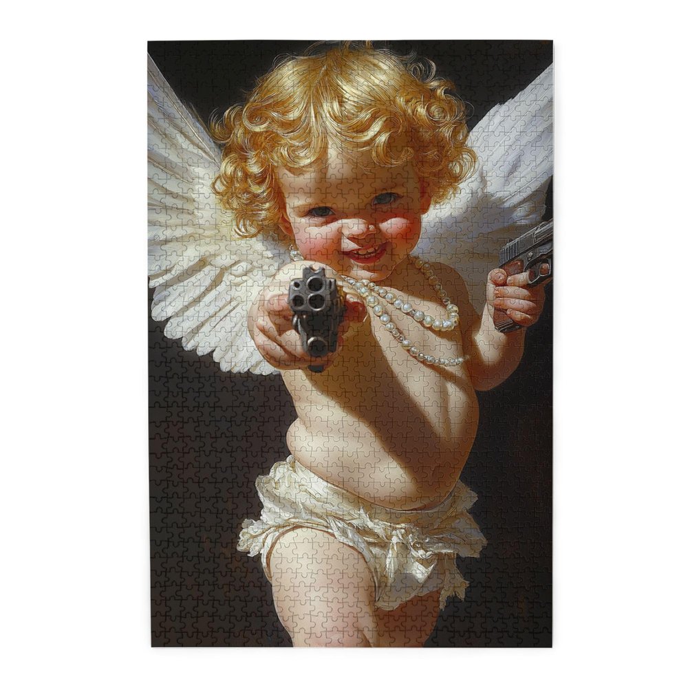 CDSASHCA 1000 Pcs of Adult Wooden Puzzle - Pistol Cherub,Mythical Battle Art,Fantasy Collector's Edition,Every Piece is Unique,Enjoy The Solving Process,Gifts Fro Friends and Family