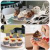 100Pcs Checkered Cupcake Liners and 100Pcs Checkered Flag Cupcake Toppers, Racing Car Theme Party Decorations Supplies (Black and White) view 2