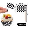 100Pcs Checkered Cupcake Liners and 100Pcs Checkered Flag Cupcake Toppers, Racing Car Theme Party Decorations Supplies (Black and White) view 3