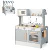GLACER 2-in-1 Play Kitchen, Double-Sided Pretend Play Toys - Cooking Sets & Coffee Table w/Kitchen Accessories, Microwave, Oven, Stove, Sink, Kids Kitchen Playset for Toddlers, Boys & Girls Aged 3+ view 1