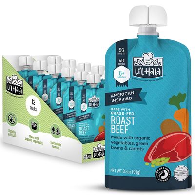 Li'l Hala Beef Baby Food Pouch | Roast Beef (12ct) | Savory 6+ Months Meat Baby Food Pouches with Protein and Organic Veggies, Nutrient Packed Toddler Snacks with Iron | Stage 2 Baby Food Meat Puree