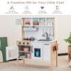 GLACER Kids Kitchen Playset, Wooden Pretend Play Toy Kitchen Set with Range Hood, Ice Maker, Microwave, Oven, Sink, Accessories, Storage, Play Kitchen for Toddlers, Gift for Boys Girls (White) view 2