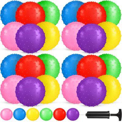 Vinsot 36 Pieces Knobby Balls 7 Inch Bouncy Spiky Sensory Ball Bulk Sensory Inflatable Toys with Air Pump Assorted Color Spiky Massage Stress Toys for Kindergarten Playground Backyard Pool Party