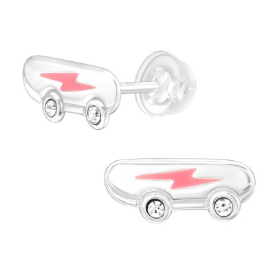 Charmed Owl 925 Sterling Silver Children's Skateboards Sports Stud Earrings