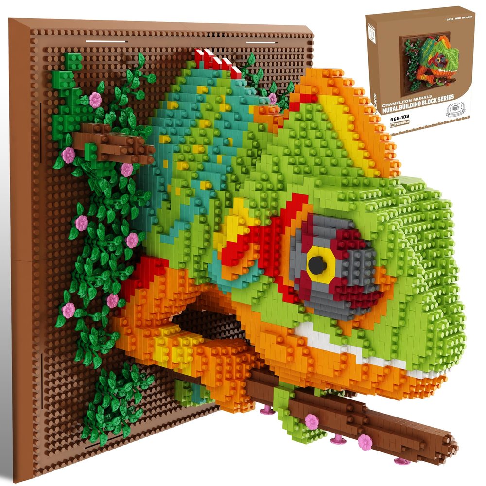 3D Wall Art Chameleon Mini Building Blocks Set - Cute Animal Mural Micro Building Block Bricks Craft Kit Creative Ideals Toy for Kid Adult, Collectible Architecture Decoration, Party Favor, 2688PCS