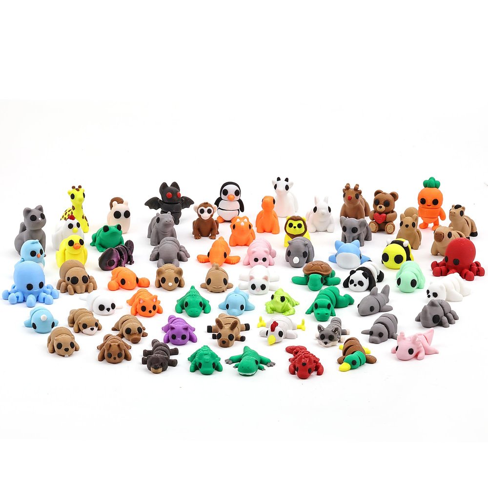 65 PCS 3D Printed Animal Figurines Set, Articulated Animal Figurines,Fidget Toys, Flexible Desk Decor, Party Favor, Gifts for Girls and Boys, Office Desk Pets, Classroom Reward for Valentines Day