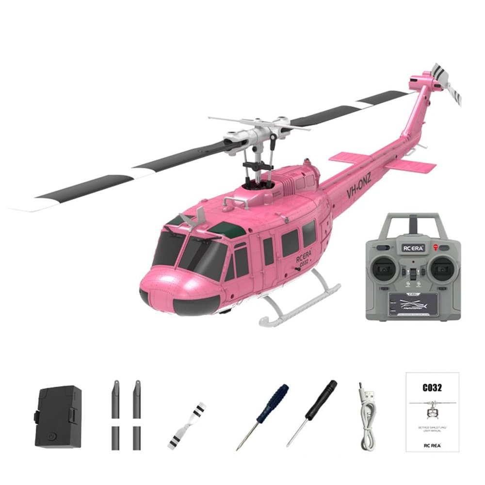 C032 UH-1 RC Helicopter  6CH 6-Axis Gyro TOF Laser Radar Optical Flow Positioning Aerobatic Stunt Drone for Adults & Advanced Flyers (Pink)