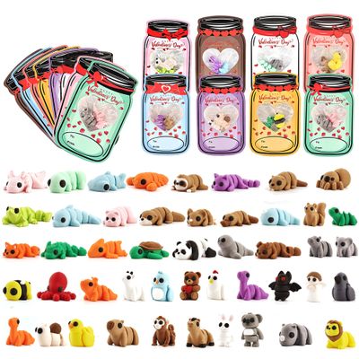 24 pcs Valentines Day Gifts Toys for Kids, with 48 Pcs 3D Printed Animal Figurines, Articulated Animal Figurines, Valentine Exchange Cards Gift, Classroom Rewards Gift ExchangeAssembly completed)