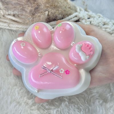 Pawfect Tail Big Taba Squishy Cat Paw, 5 in Large Paw Squeeze Toy Pink & White for Stress Relief and Relax, Sticky Squishies Fidget Toys for Party Favors Novelty Things Birthday Gift