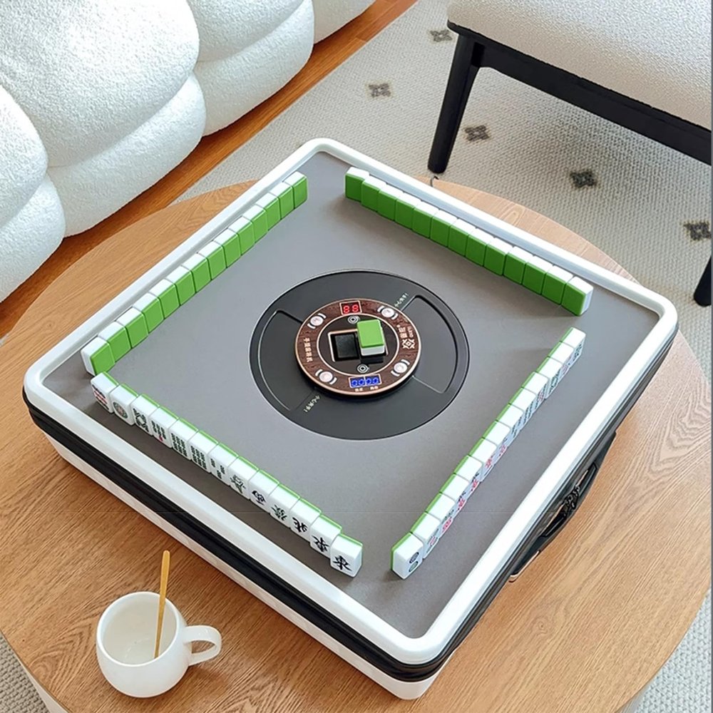 Wlikoci Portable Mahjong Machine (53Cm Mini Size) + 144 Magnetic Tiles, Suitable for Chinese & Filipino Style, Auto Shuffling Mah Jong Table for Indoor & Outdoor