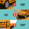 12 Pack: Diecast Yellow School Bus Model Toy, 5" Pullback Die Cast Metal Classic Long Nose Vehicles for Kids with Rubber Tires and Opening Doors - Bulk Party Favors, Supplies view 3