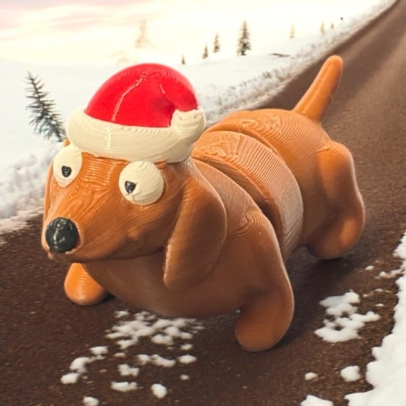 Articulated Dog, Dachshund [Christmas] | Home Dcor and Office Desk Toys | Autism, ADHD, Sensory | 3D Printed Gift