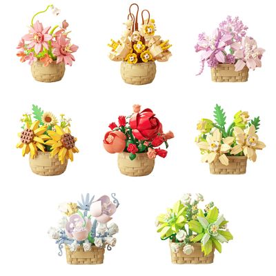 Aningde 8 Flowers 1360Pcs Botanical Flower Micro Building Bricks Model Kit for Adults Roses Design for Home Decor Ages 14+