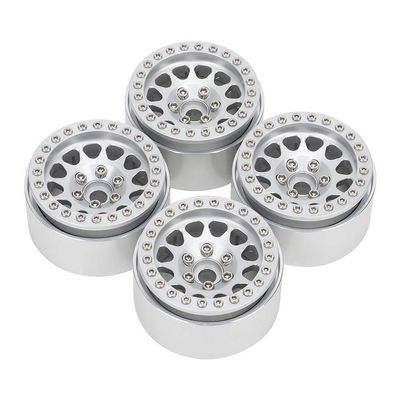 4Pcs 1:10 RC Crawler Metal Wheel Hub & Tire | Replacement for Axial SCX10 / SCX10II / 90046/90047 | Robust Alloy for Off - Road Performance | Fit CC01 D90 D110 Variants (Silver)