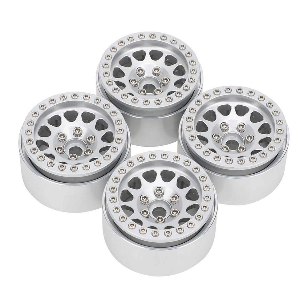 4Pcs 1:10 RC Crawler Metal Wheel Hub & Tire | Replacement for Axial SCX10 / SCX10II / 90046/90047 | Robust Alloy for Off - Road Performance | Fit CC01 D90 D110 Variants (Silver)