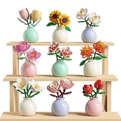 Aningde 9 Flowers 850Pcs Botanical Flower Micro Building Bricks Model Kit for Adults Roses Design for Home Decor Ages 14+