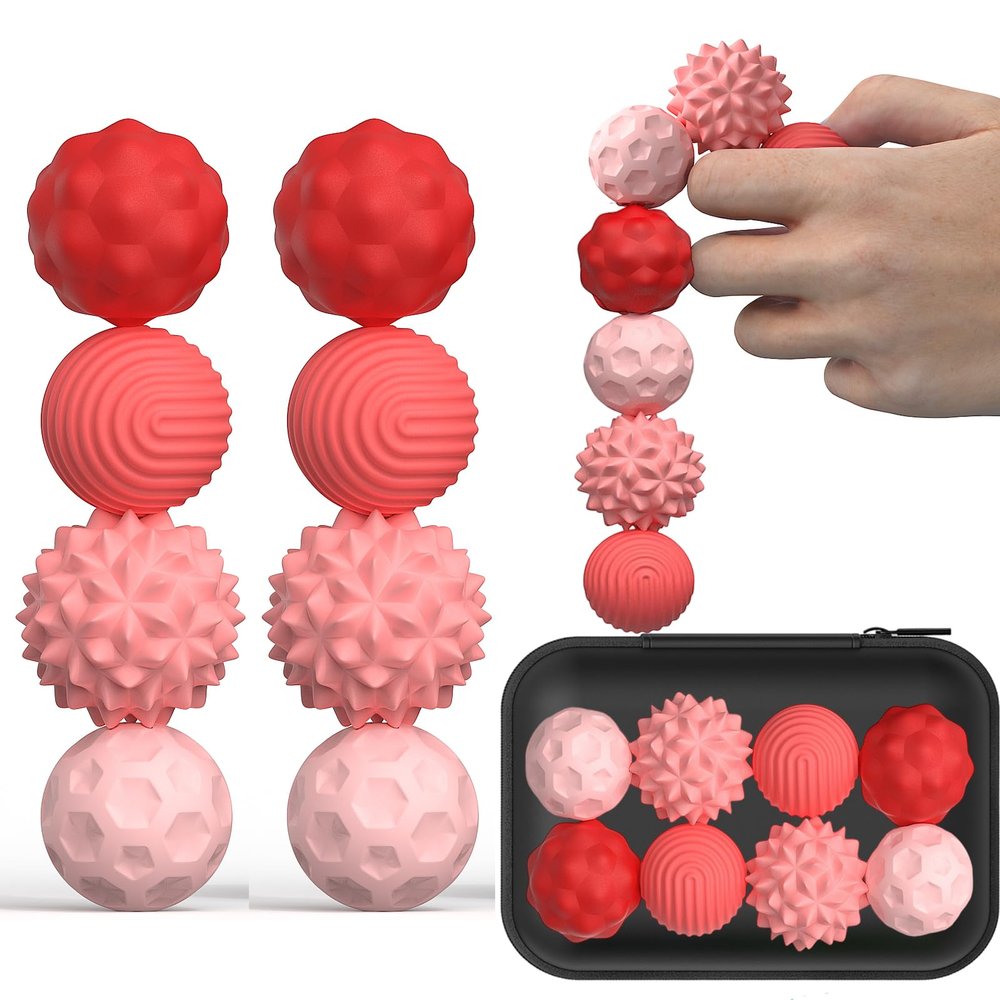Large Magnetic Sensory Fidget Ball Toy, 8Pcs Silicone Sensory Stress Relief Toys for Adults, Teens with Autism, ADHD, Anxiety, Stocking Stuffers for Women Men Teen Gift (Red, Large)
