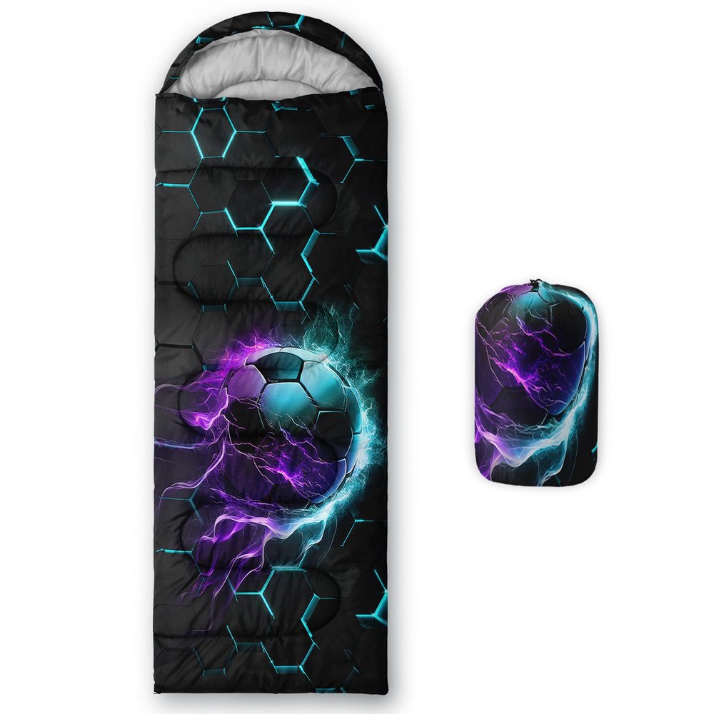 UEVBF Boys Honeycomb Football Sleeping Bags for Kids,Lightweight Waterproof Sleeping Bag Cold Weather for Outdoor Hiking Camping Gear.
