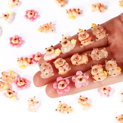 110pcs Mini Resin Capybara, Mixed Styles Miniature Flower Capybara Figures Tiny Resin Animals Figurines for Bonsai Micro Landscape Dollhouse Garden Decor