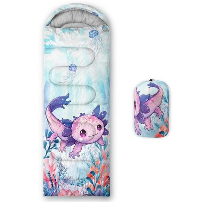 UEVBF Cute Axolotl Girls Sleeping Bags Ages 8-12,Lightweight Waterproof Sleeping Bag Cold Weather for Outdoor Hiking Camping Gear.