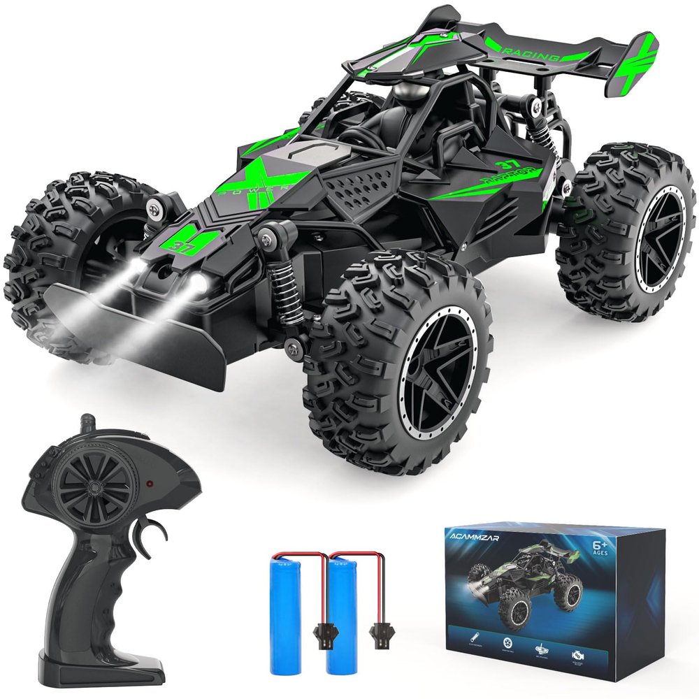 ACAMMZAR Remote Control Car, 1:18 High Speed RC Cars for Kids, 20KM/H Monster RC Truck Off Road with Lights Toys for Boys, Green