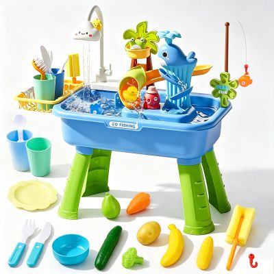 2026 Upgraded Play Sink with Running Water, Toddler Water Table with Automatic Water Cycle System, Water Table for Toddlers Fishing Kitchen, Role-Play Sand Water Table for Kids Ages 4-8 Kids Gift Toy