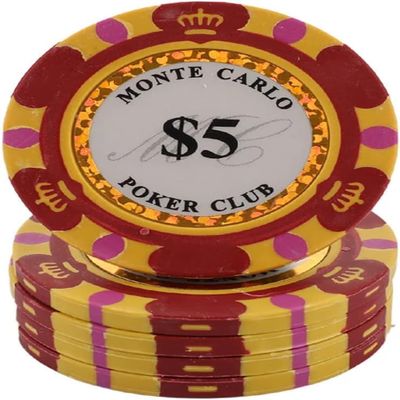 25PCS Ceramic Poker Chips Set, 40mm Casino Coins for Texas Hold'em, Blackjack, and Bingo Games, Professional Casino Style (Color: 25pcs $5)