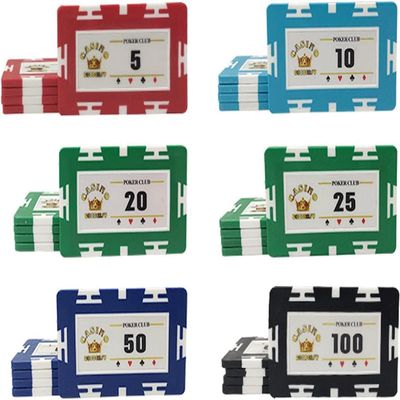 29g Monte Carlo Poker Chips Set, 25pcs Clay Rectangular Chips for Texas Hold'em, Blackjack, Casino Games, Counting Game Chips, Professional Poker Set