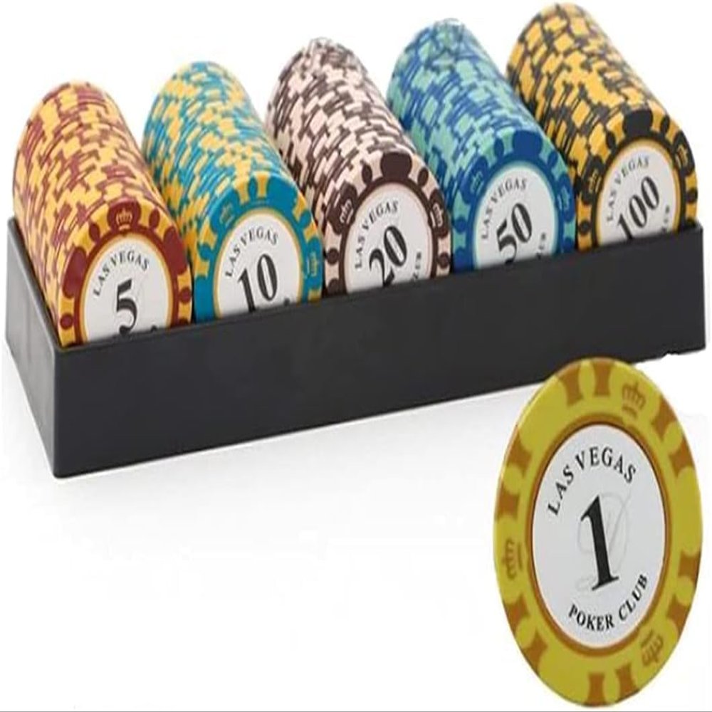 100PCS Casino Poker Chips Set, 14g Monte Carlo Clay Chips, Texas Hold'em Casino Laser Chips for Home Party, Poker & Blackjack (Two-Color Crown)