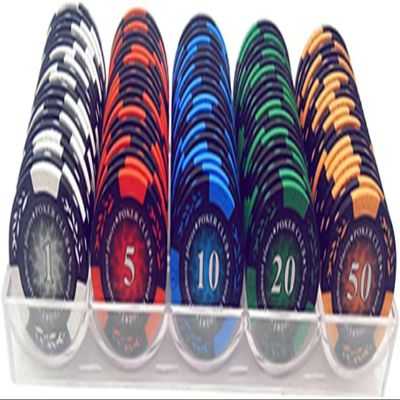 100PCS Poker Chip Set, 14g Monte Carlo Casino Chips for Texas Hold'em & Blackjack, Values $1-$10,000, Clay Acrylic Suit, Ideal for Family & Party Games