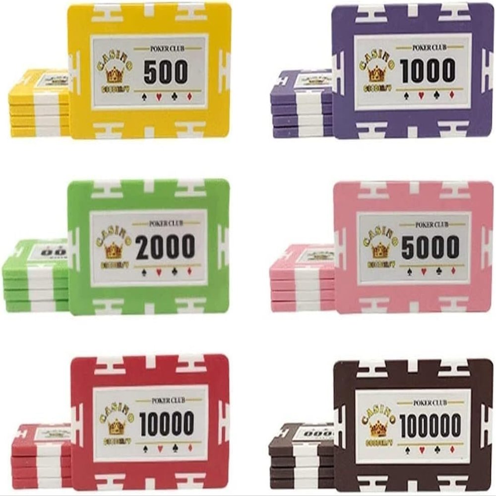 29g Clay Poker Chips Set, 25 PCS Rectangular Casino Chips for Texas Hold'em, Blackjack, Bingo Games, $1000 Value