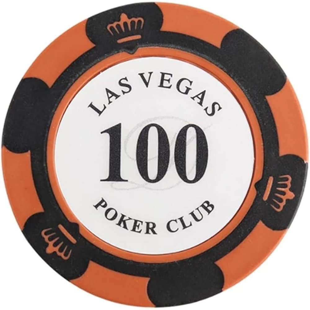 14g Poker Chips Set, 50PCS Counting Game Chips, Texas Hold'em Casino Style with Crown LAS Vegas Design, Clay & Metal Inlay, for Gambling & Card Games