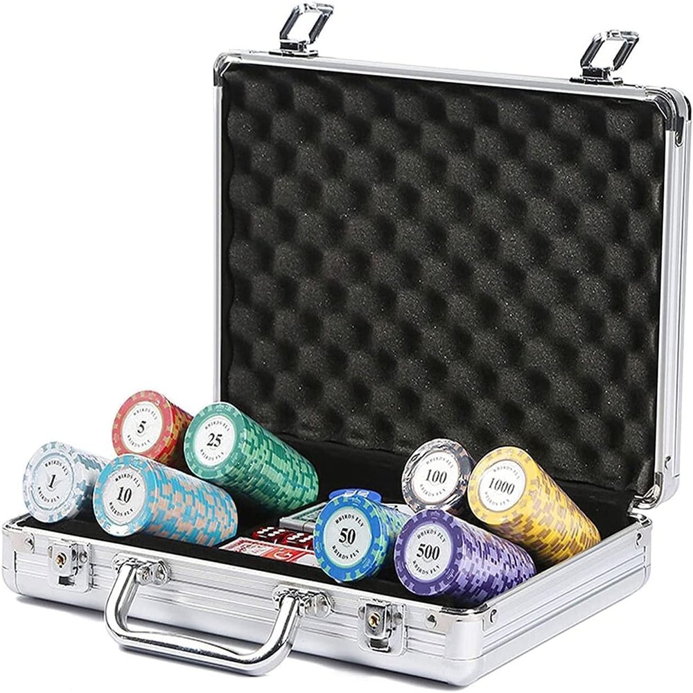 200PCS Poker Chips Set, Texas Hold'em Clay Poker Chips for Blackjack with Face Value & Aluminum Case, Professional Casino Grade Set