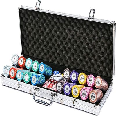 500PCS Professional Poker Chips Set with Aluminum Case, Texas Hold'em, Blackjack, and Casino-Style Poker Chips with Face Value for Gambling Games
