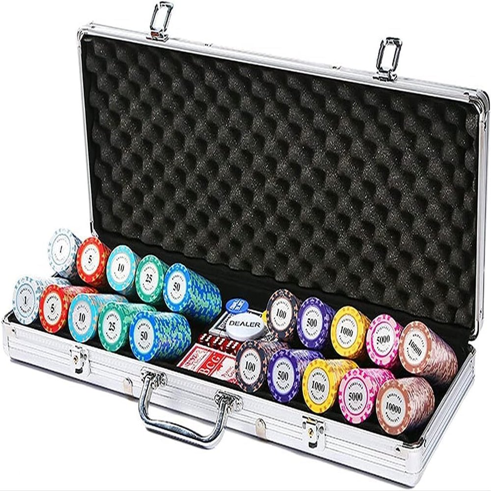 500PCS Professional Poker Chips Set with Aluminum Case, Texas Hold'em, Blackjack, and Casino-Style Poker Chips with Face Value for Gambling Games