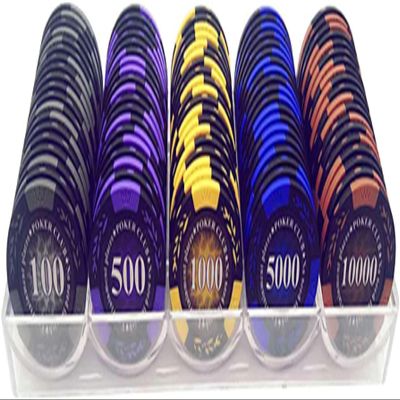 100 Piece Poker Set with Casino Chips, 14g Clay Acrylic Suit, Texas Hold'em, Blackjack with Values 1-10000, Monte Carlo Style
