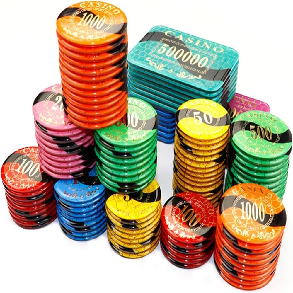 Crystal 14g Poker Chips Set, Casino Grade Monte Carlo Poker Chips for Texas Hold'em & Blackjack, 25pcs $10,000 Denomination, Ideal for Casino Games